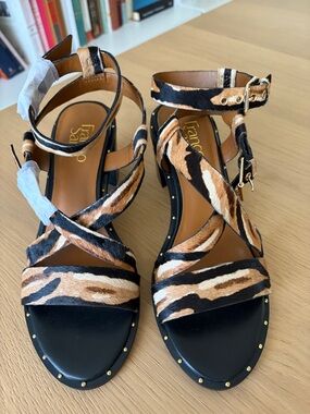 NWOB Franco Sarto Tiger-Print Ankle-Strap Sandals